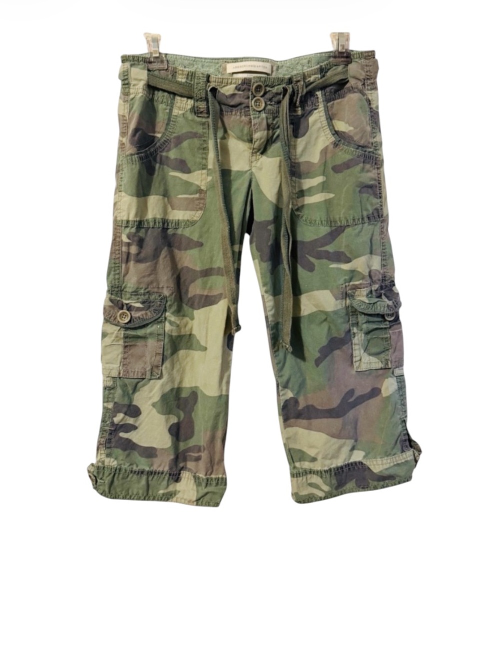 Y2K VTG Abercrombie & Fitch Green Camo Cargo Long Shorts 0 Bermuda Shorts ⭐️